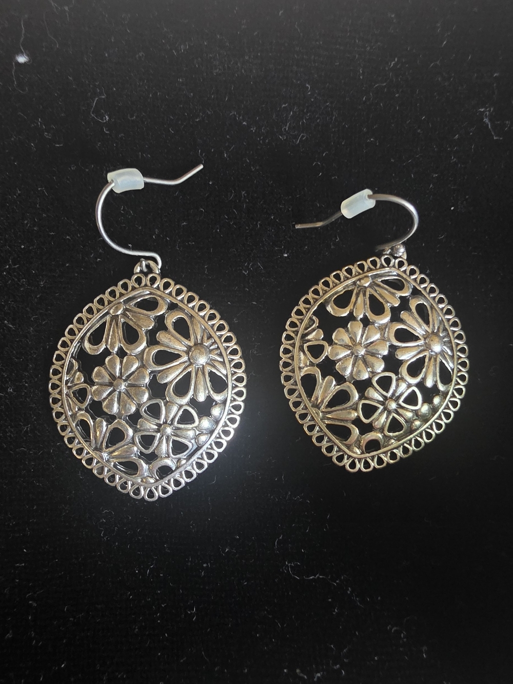Lucky Brand Silver-Tone Floral Filigree Drop Earrings